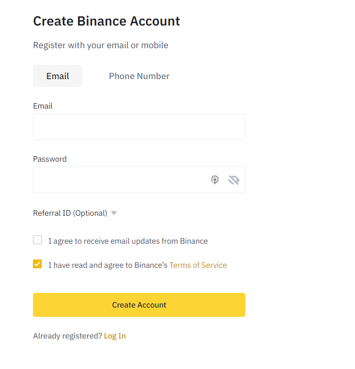binance account create